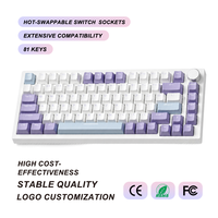Clavier mécanique filaire RGB 81 touches 75% avec interrupteurs Moon et Sea Salt Hot Swap, touches PBT imprimées latéralement, USB-C pour PC Gaming et usage domestique