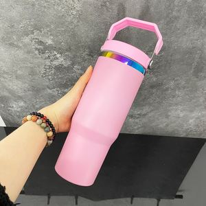 Gobelets arc-en-ciel de 30 oz sans BPA avec paille rabattable et poignée supérieure pour gravure laser – Entrepôt USA - Product Image 5