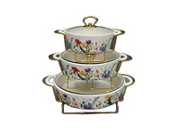Casserole et faitout modernes européens avec motif floral, grande taille, avec couvercle en verre, en céramique personnalisée, résistants aux hautes températures