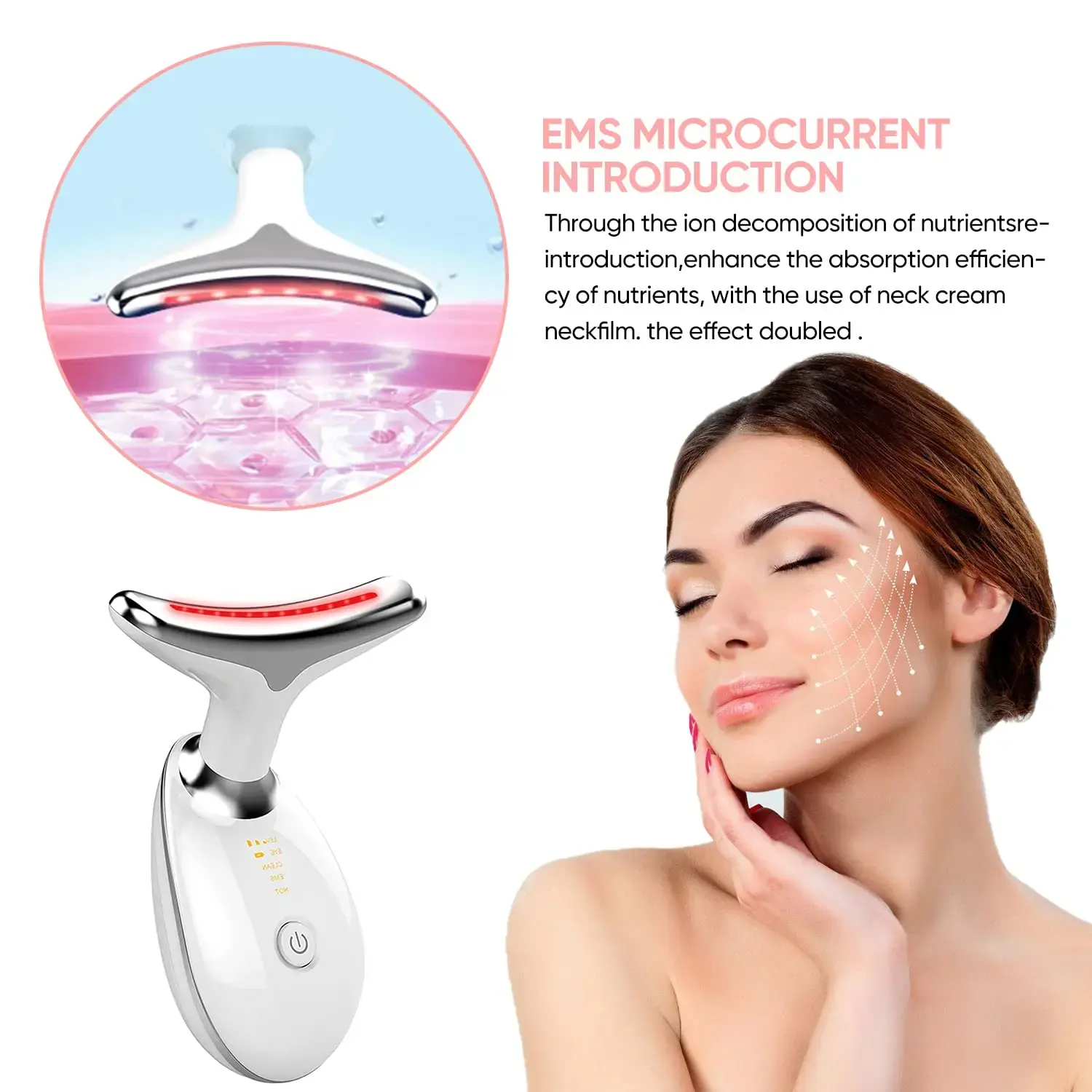 Custom Ems Face Neck Massager Double Chin Vibration Facial Tightening Anti Aging Anti Wrinkle Device Red Light Therapy for Face