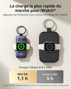 <span class=keywords><strong>INIU</strong></span> 5000mAh Mini chargeur Portable mince câble intégré QC3.0 type-c Compatible pour Apple Watch pour iPhone 16/15 LCD IWatch - Product Image 3