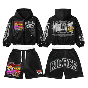 Wholesale Private Brand Manufacturer Custom <b>Men</b> Winter Casual Fleece Breathable Streetwear <b>Hoodie</b> & <b>Shorts</b> <b>Set</b> - Product Image 1