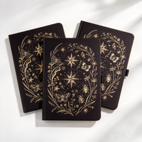 Carnet à couverture rigide en PU personnalisé, motif étoile et fleurs sauvages, avec élastique, journal à points
