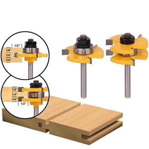 2pcs Set Mata Bor Router Tongue and Groove, Pemotong T-Slot, Shank 1/4 Inch, 3 Flute, Bentuk T, Pemotong Kayu untuk Pengolahan Kayu - Product Image 1