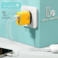 Chargeur rapide USB-C GaN 65W avec prise EU/US, adaptateur secteur USB-C PD 65W, adaptateur pour téléphone portable USB-C, charge rapide 3.0, chargeur mural