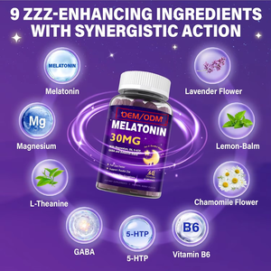 Gummies de mélatonine 30mg à marque privée OEM, Gummies pour le sommeil à force maximale avec <span class=keywords><strong>magnésium</strong></span>, <span class=keywords><strong>B6</strong></span>, GABA et mélange botanique pour le soutien du sommeil - Product Image 3