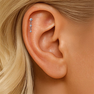 Boucles d'oreilles clous en argent S925 avec zircon et chaîne filetée, plaqué rhodium, bijoux tendance pour femme - Product Image 3