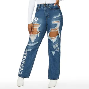 Fabrik preis Günstige Jeans Großhandel China Petite Destroyed Damen Jean Hose Weiblich American Style High Waist Stretchy Denim