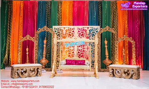 La mejor boda asiática Mehndi Night Stage Decor Boda pakistaní Sangeet Stage Tradicional hindú Wedding Mehndi Stage Setup UK - Product Image 4
