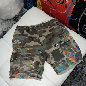 कस्टम छलावरण पीड़ित प्रिंट जींस स्ट्रीट शैली पुरुषों के रंगीन धुले डेनिम शॉर्ट्स लोगो वैकल्पिक - Product Image 1