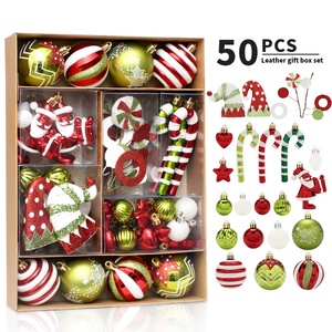 Set Tradizionale di 50 Palline Natalizie Rosse, Verdi e Bianche, Decorazioni per Albero di Natale con Babbo Natale e Bastoncini di Zucchero, Ornamenti Infrangibili - Product Image 1