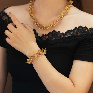 <b>Adjustable</b> Lantern Chain <b>Bracelet</b> for Women 18K Gold PVD Plated Stainless Steel Bold Woven Hollow Geometric Round Ball Link - Product Image 6