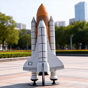 Op maat gemaakte roestvrijstalen vliegtuigsculpturen, grote vierkante buitenornamenten van gespoten metaal, metalen raketdecoraties, fabrikant van metalen sculpturen - Product Image 1