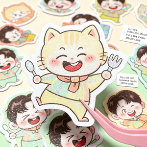 Pegatinas de Vinilo Autoadhesivas Personalizadas con Diseño de Gato de Arena Brillante, Acabado Luminoso, Estilo Kawaii, de Dibujos Animados - Product Image 1