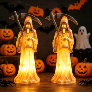En gros, Lumières de bougies d'Halloween à piles, Accessoires de lanternes citrouille en vinyle avec motif de crâne et faucille du Diable, Ornements de bougies électroniques - Product Image 1