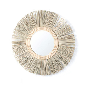 Handmade Woven Round Raffia <b>Mirror</b> Framed Wall Decor For Home Studio <b>Hanging</b> <b>Mirror</b> - Product Image 3