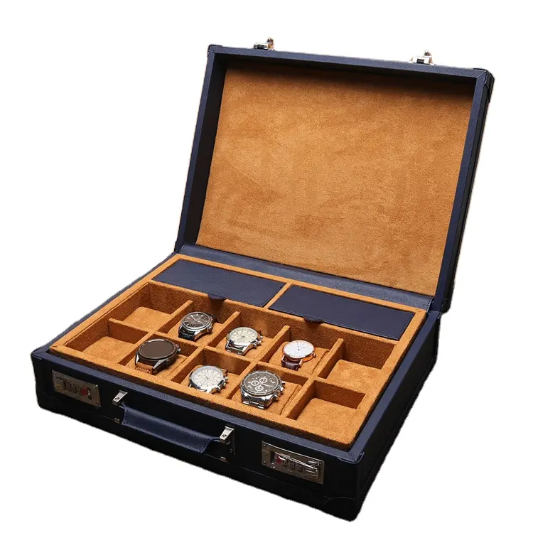Men and Women Jewelry Display Case 10 Slots Genuine Leather Lockable Watch Storage Box