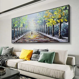 Cadre en toile 100%, peinture à l'huile peinte à la main, Art mural abstrait moderne, bois vert, rue, art mural, paysage - Product Image 4