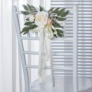 Chaise de mariage fleurs arrière <span class=keywords><strong>cuisine</strong></span> décor roses artificielles extérieur mariage Guide rideaux cravate pour décorations de noël - Product Image 1