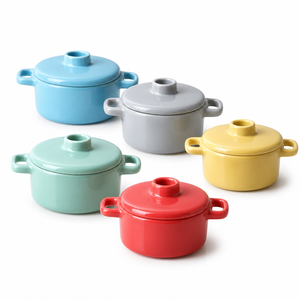 Mini <span class=keywords><strong>cocotte</strong></span> en céramique colorée personnalisée avec couvercle, plat de cuisson rond en grès pour four, soupière, soufflé - Product Image 1
