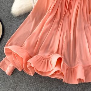 Camicette Primavera Autunno 2026 Stile Coreano da Socialite, con Maniche a Lanterna Lunghe, <span class=keywords><strong>Collo</strong></span> Tondo, Balze Morbide, in Chiffon, Top Casual da Donna - Product Image 5