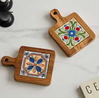 Sous-verre en céramique et bois d'acacia au design rétro-moderne, avec poignée, en marbre brut, idéal pour les cuisines domestiques – Vente chaude