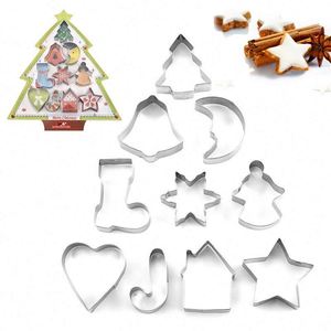 Utensilios de Repostería, 10 Piezas, Moldes para Pastel de Acero Inoxidable con Forma de Árbol de Navidad, Corazón y Estrella, Moldes 3D para Galletas - Product Image 6