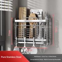 Support mural en acier inoxydable épaissi pour baguettes, couteaux et cuillères de cuisine (non pliable)