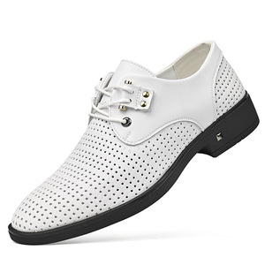 Men's White Perforated Leather <b>Clogs</b> Lace-Up Breathable Summer Formal Shoes Adult Size 40-46 - Product Image 5