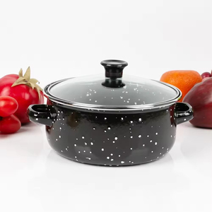 Marmite à soupe en émail noir moucheté, faitout à double anse, ensemble de 5 ustensiles de cuisson, vente en gros, stock disponible - Product Image 6