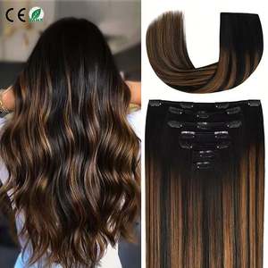 Extensiones de Cabello Humano Virgen Brasileño Remy de Grado 11A, Lisas, con Clip, con Mechas, Doble Trama, las Más Vendidas al por Mayor - Product Image 1