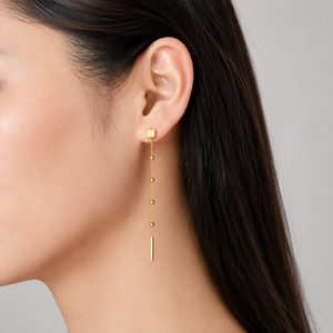 Boucles d'oreilles pendantes à chaîne linéaire en acier inoxydable, plaquées or 14 carats sous vide, avec barres géométriques perlées, couleur or et argent - Product Image 5