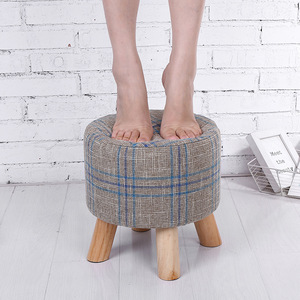 Creative <b>Round</b> Fabric <b>Stool</b> With Solid Wood Legs Removable Cover For Home Child Use 30x30cm Scandinavian Style Modern Design - Product Image 2
