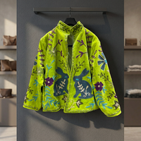 Veste en velours vert brodée, col mandarin, manches longues, motif floral de lapin, manteau de printemps pour femme, style Prairie Chic B2B