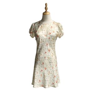Vestido Corto de Seda con Mangas Abullonadas y Estampado Floral, Estilo Romántico Francés con Brillo Suave, Vestido Mini para Mujer - Product Image 1