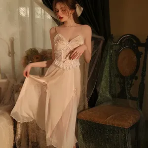 ชุดนอนเซ็กซี่ลูกไม้ซีทรูสำหรับผู้หญิง ชุดนอนยาวระบายพลิ้วพร้อมเสื้อคลุมตาข่าย ชุดเสื้อผ้าสำหรับใส่บ้าน - Product Image 6