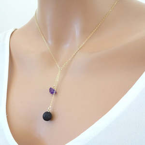 Collier diffuseur de parfum en améthyste brute de lave délicate, pierre de naissance, pendentif aromathérapie, bijoux pour femmes, cadeaux - Product Image 6