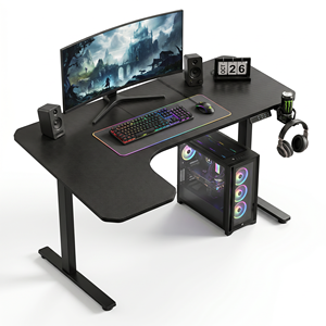 L-Shaped Gaming Desk Carbon Fiber Surface With Headphone Hook And <b>PC</b> <b>Stand</b> Right Left Configurable - Product Image 1