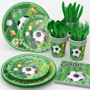 Ensembles de serviettes et de vaisselle jetables à thème football, <span class=keywords><strong>d</strong></span>écorations pour fêtes <span class=keywords><strong>d</strong></span>'enfants, en stock - Product Image 3