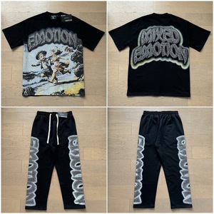 Conjunto de Camiseta, Cárdigan y Pantalones de Estilo Urbano Americano con Logotipo de Emoticonos de Diamantes de Imitación Termotransferibles, Estilo Casual de Calle - Product Image 4