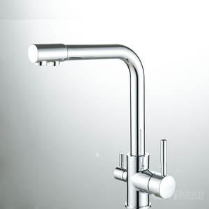 Robinet de cuisine en cuivre sans plomb, eau chaude et froide, purifiée pour la consommation, robinet de lavabo à trois voies, purificateur d'eau, robinet double - Product Image 5