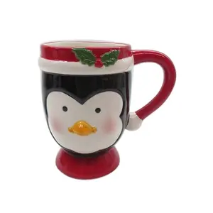 Hand painted Christmas Holiday 2020 Penguin Mug Limited Edition Ceramic Coffee Cup