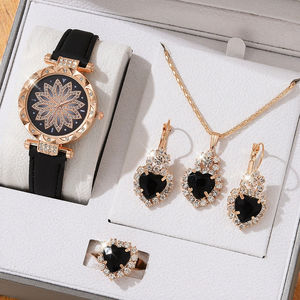 쿼츠 시계, 목걸이, 귀걸이, 반지 포함 5종 선물 세트, 여성용 파티 패션 주얼리 - Product Image 2
