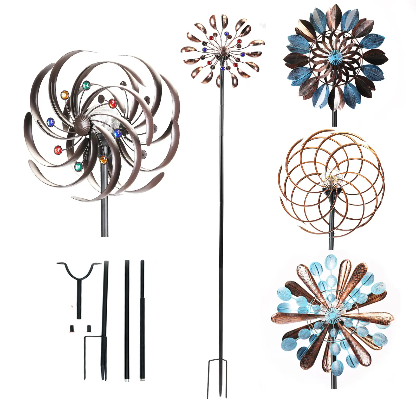 Multi-style Metal Ornaments Wind Spinner Windmill Stake Decorative Lighting Garden Lights