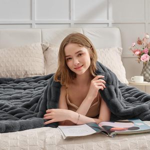 Luxury Comfy Furry Bubble <strong>Blanket</strong> for Winter,<strong>Soft</strong> <strong>Plush</strong> <strong>Blanket</strong> for Couch Bed,Rabbit Fur <strong>Blanket</strong> - Product Image 4
