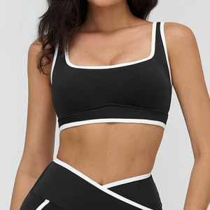 Soutien-gorge de sport pour femmes en gros personnalisé avec logo, de haute qualité, à séchage rapide, à blocs de couleur, à double bretelles, hauts de soutien-gorge pour femmes, entraînement - Product Image 2