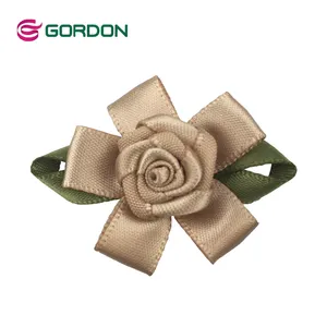 Gordon Ribbons Custom Five-Pointed Star Shape Satin Ribbon Rose Bow With Green Leaf For Dress Decoration