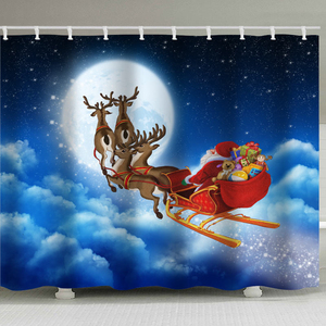 Tenda <span class=keywords><strong>da</strong></span> Doccia Natalizia con Stampa Pupazzo di Neve, Babbo Natale e Renne, Impermeabile <span class=keywords><strong>in</strong></span> Tessuto di Poliestere per Bagno - Product Image 1