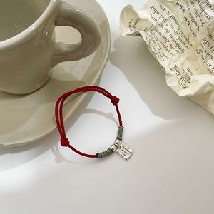 Yinruitai S925 Sterling Silver Korean Style <b>Red</b> Rope <b>Bracelet</b> For Women Mixed Materials Weaving Everyday Wear - Product Image 2