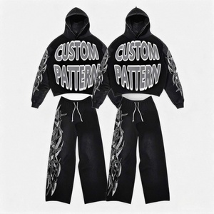 Conjunto de 2 Piezas de Felpa Francesa de Lujo para Hombre, Fabricante DongGuan, Sudadera con Capucha y Pantalones Deportivos con Estampado Completo Vintage Personalizado - Product Image 2